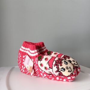Strawberry Shortcake Slipper Socks Cuff Red White Size 9-11 Sock 4-10 Shoe